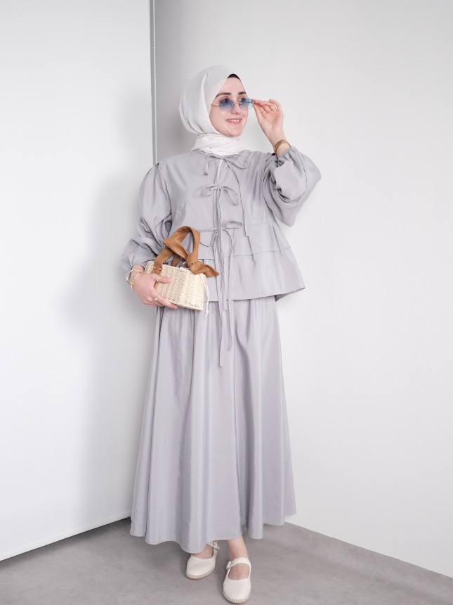 Fiyonk Detaylı Yazlık Takım – Açık Gri