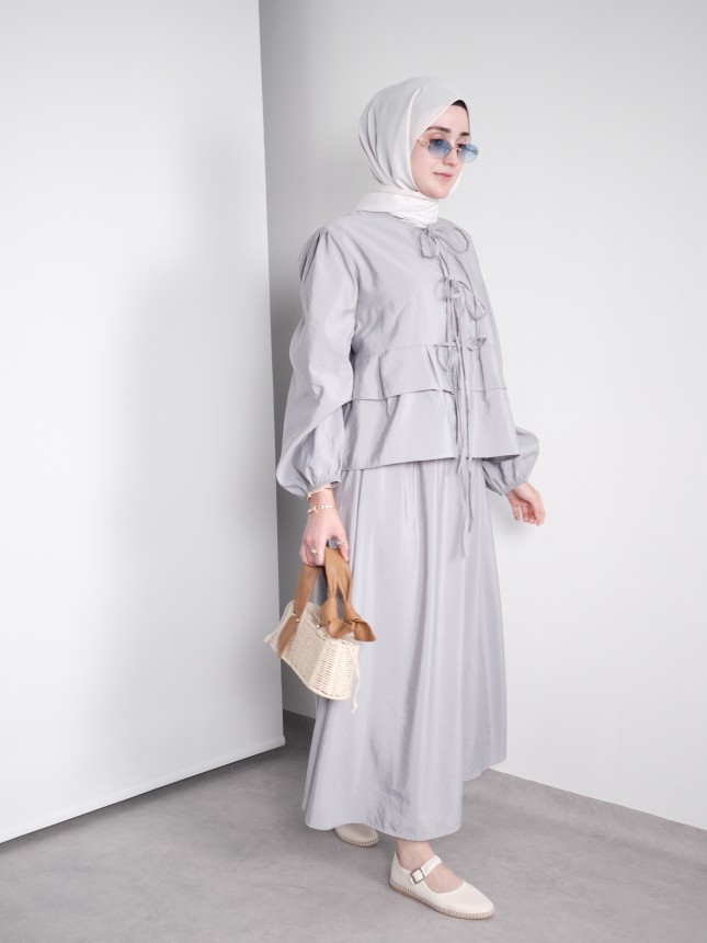 Fiyonk Detaylı Yazlık Takım – Açık Gri