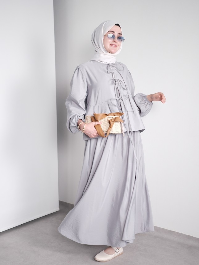 Fiyonk Detaylı Yazlık Takım – Açık Gri