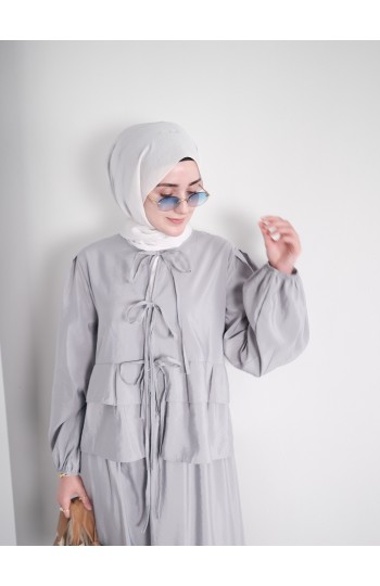 Fiyonk Detaylı Yazlık Takım – Açık Gri