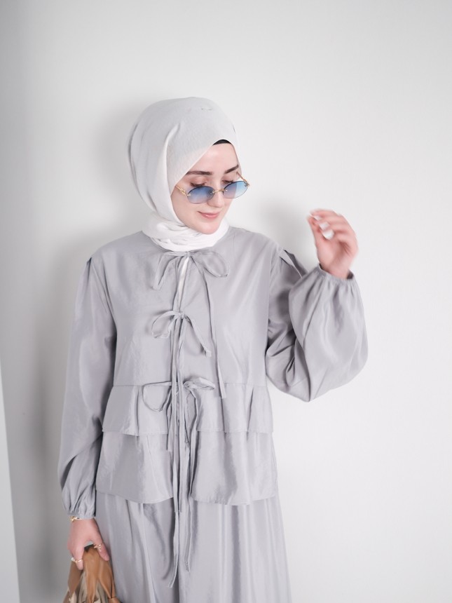 Fiyonk Detaylı Yazlık Takım – Açık Gri