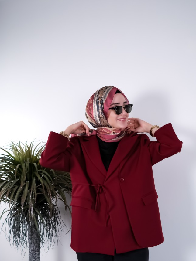 Klasik Fit Bordo Bağcıklı Ceket