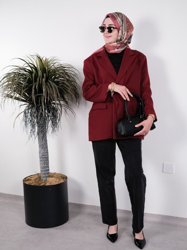 Klasik Fit Bordo Bağcıklı Ceket