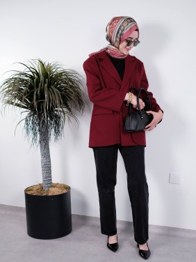 Klasik Fit Bordo Bağcıklı Ceket