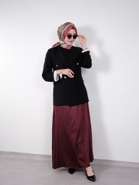 Klasik Bordo Yüksek Bel Etek