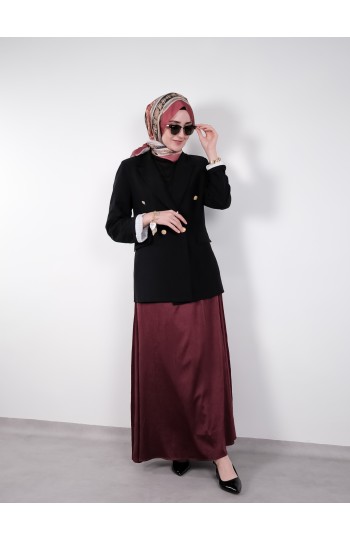 Klasik Bordo Yüksek Bel Etek