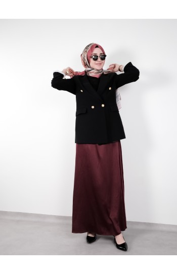 Klasik Bordo Yüksek Bel Etek