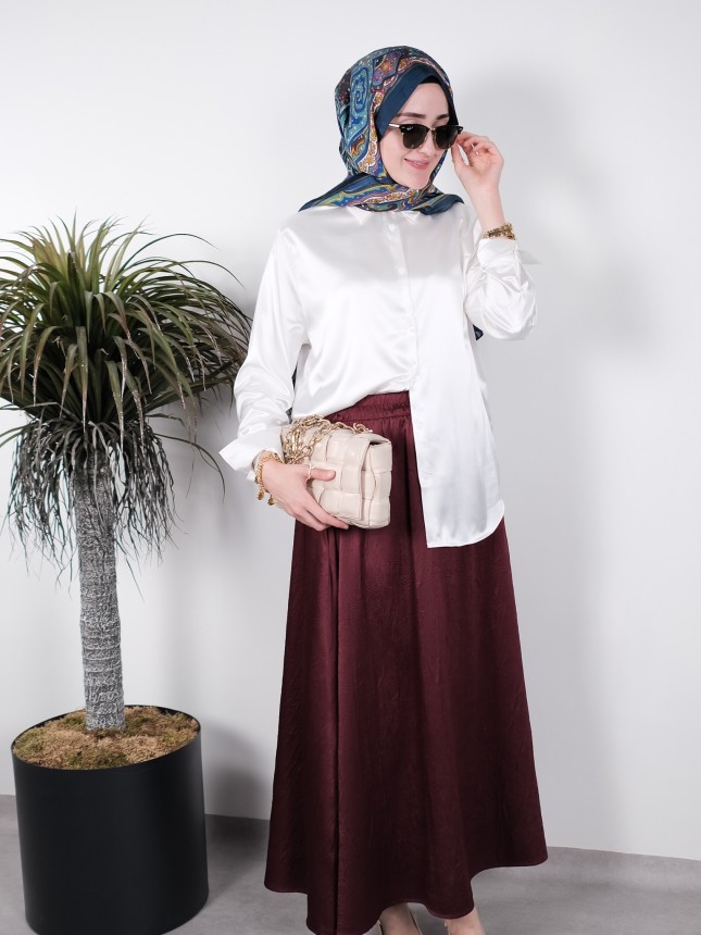 Klasik Bordo Yüksek Bel Etek