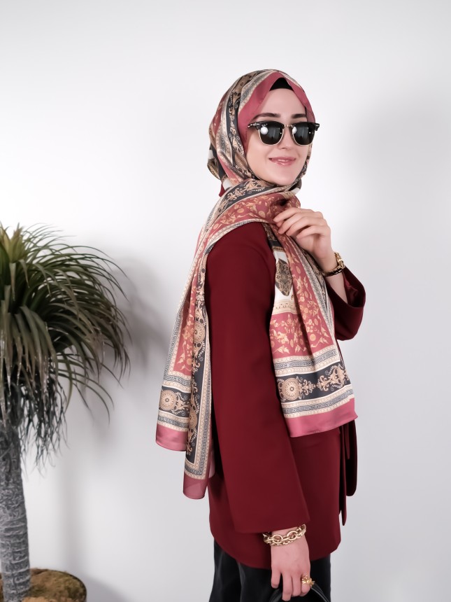 Vintage Motifli Saten Şal