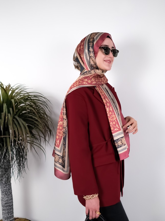 Vintage Motifli Saten Şal