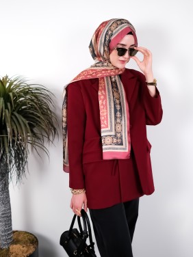 Vintage Motifli Saten Şal