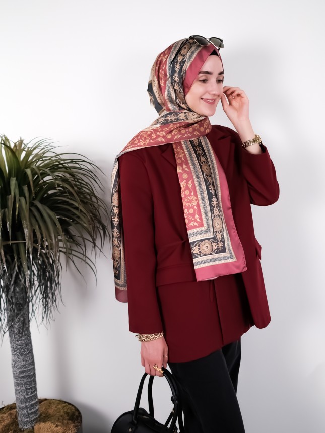 Vintage Motifli Saten Şal