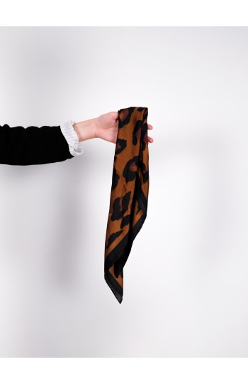 Kahverengi Leopar Saten Fular
