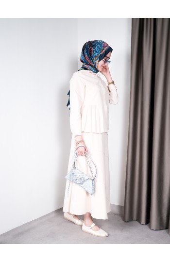 Pileli Yazlık Takım – Krem