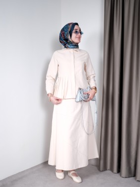 Pileli Yazlık Takım – Krem