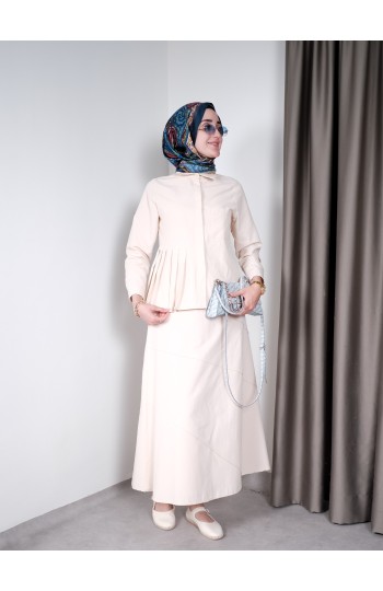 Pileli Yazlık Takım – Krem