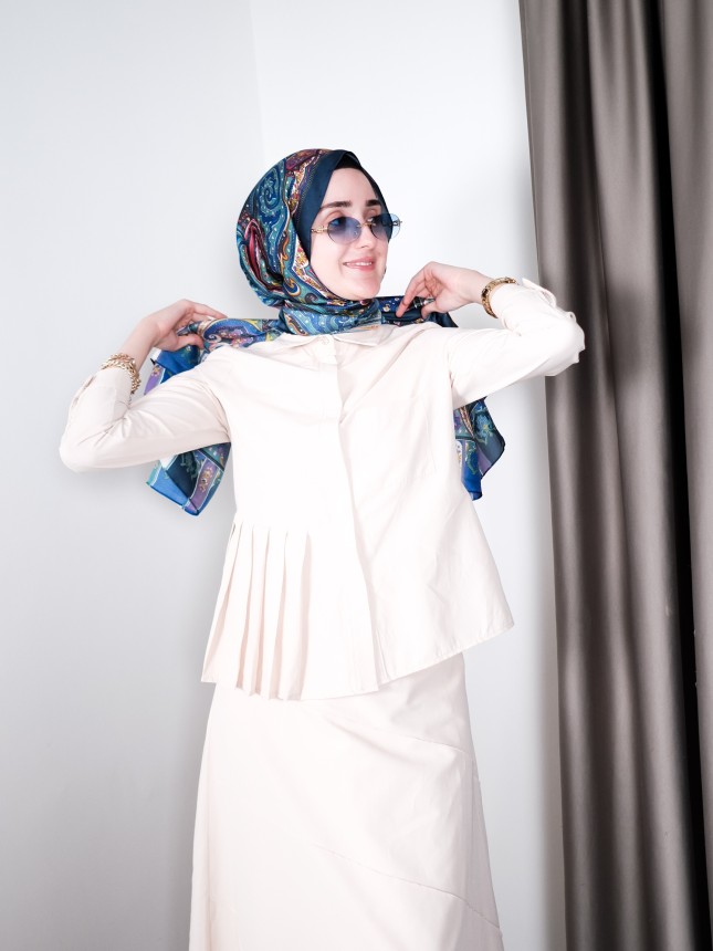 Pileli Yazlık Takım – Krem