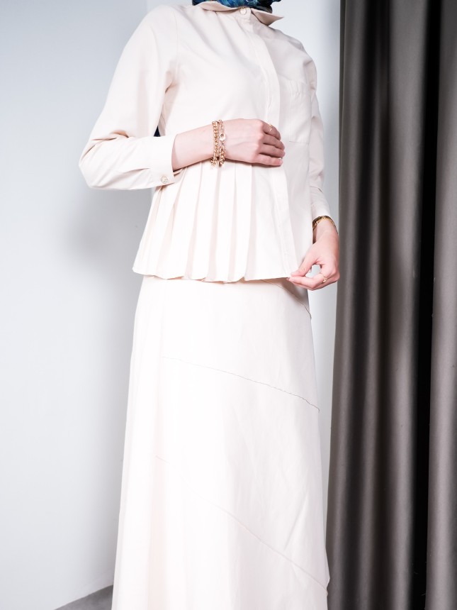 Pileli Yazlık Takım – Krem