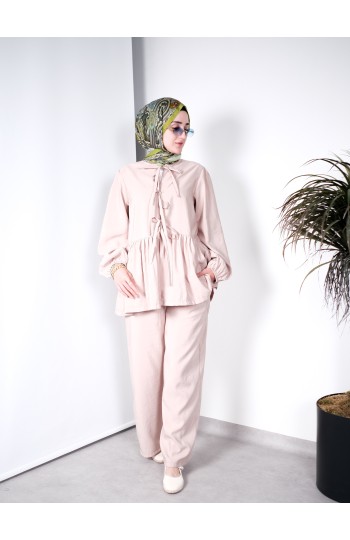 Kurdaleli Pantolon Takım – Bej
