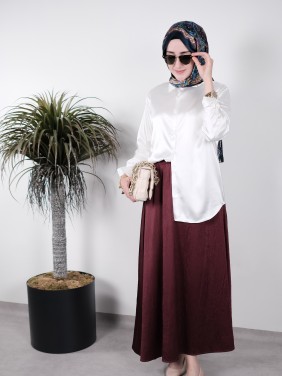 İnci Beyazı Saten Gömlek