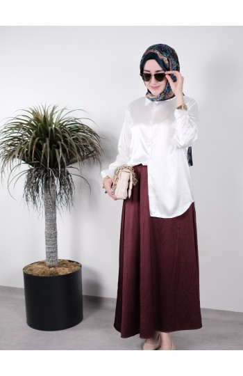 İnci Beyazı Saten Gömlek