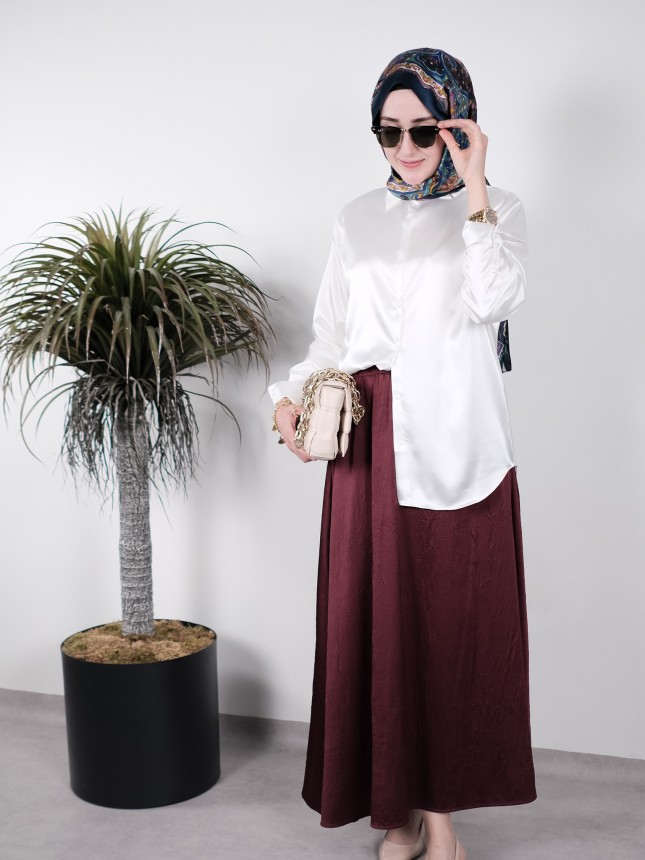 İnci Beyazı Saten Gömlek