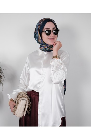 İnci Beyazı Saten Gömlek