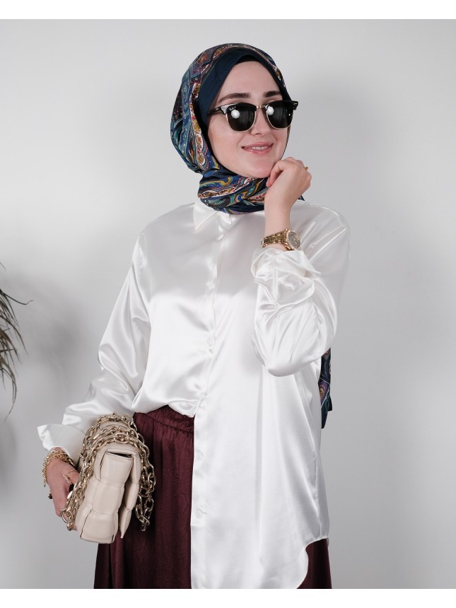 İnci Beyazı Saten Gömlek